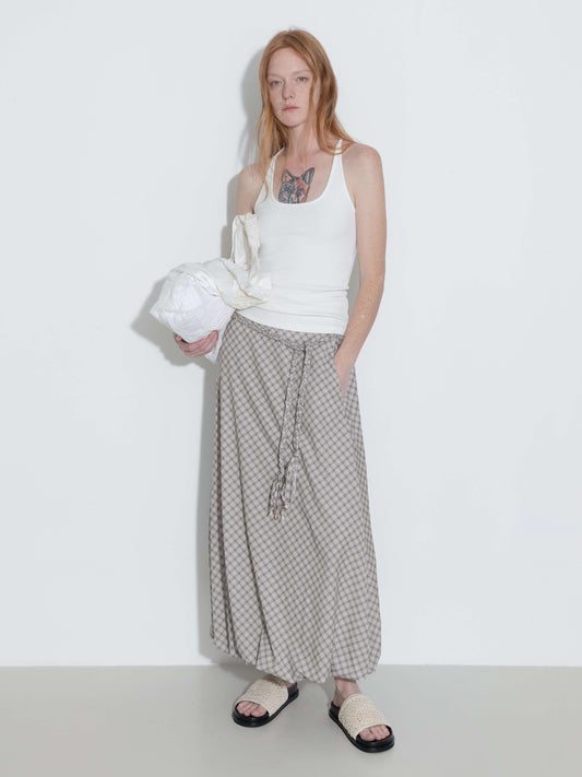 Plaid A-line Maxi Skirt with Belt