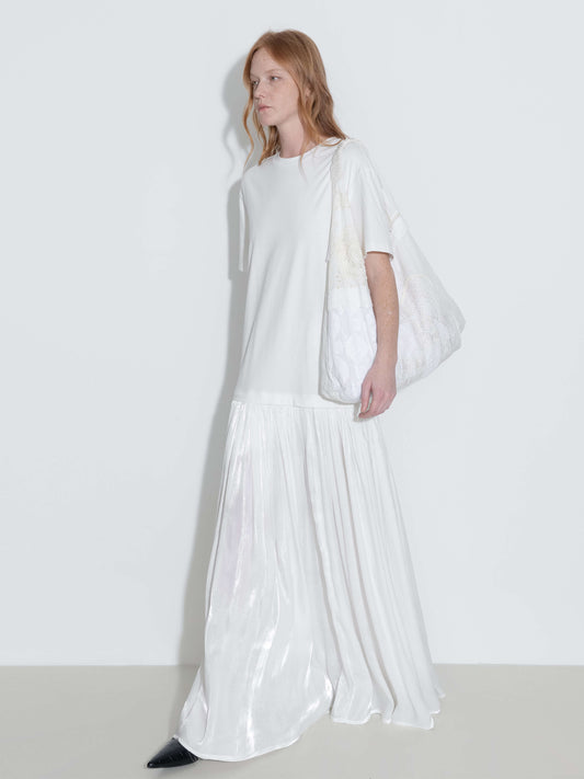 Oversized Round Neck Short Sleeve Pleated Dress