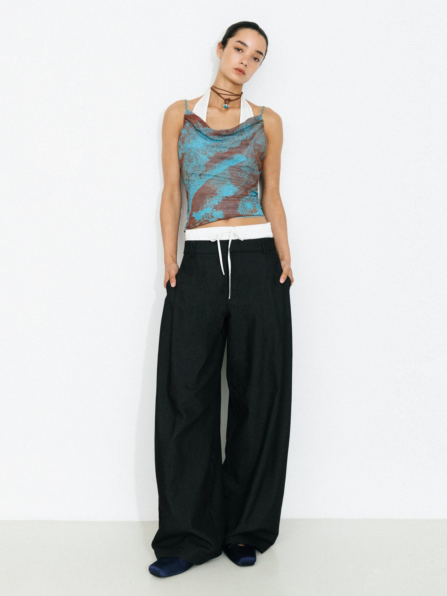 Print Satin Cowl Neck Cami Top