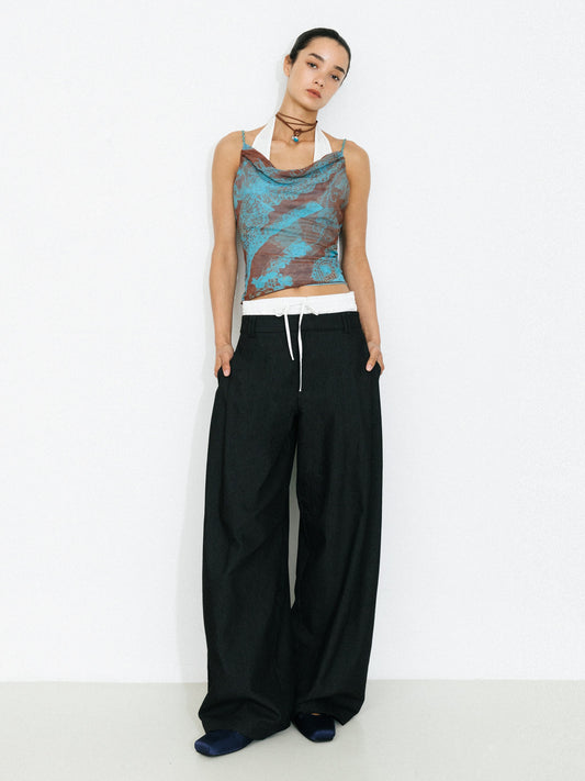 Print Satin Cowl Neck Cami Top