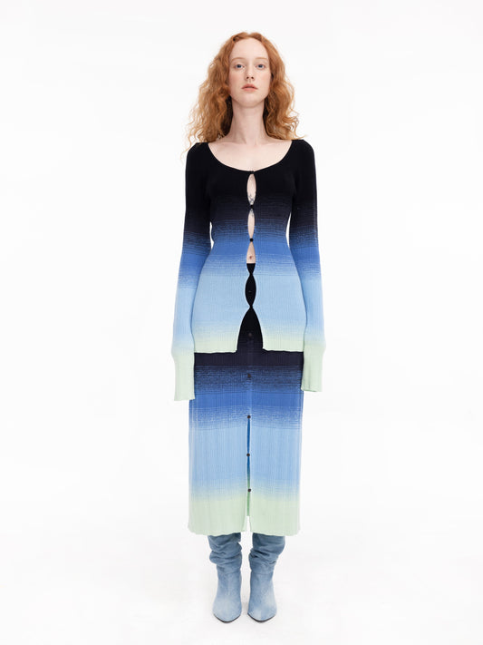Gradient Buttoned Knit Midi Skirt