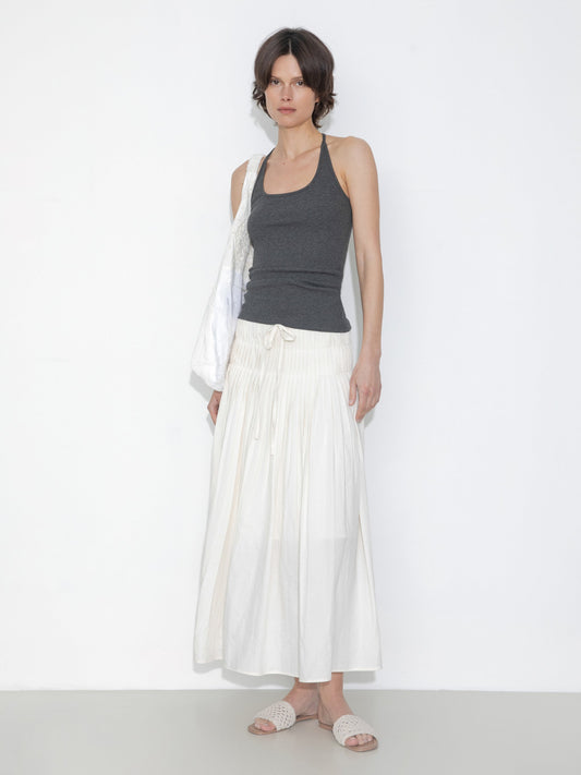 High-Waist Drawstring Pleated Skirt