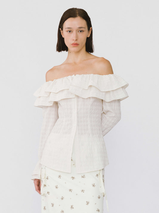 Frills Volume Off Neckline Shirt
