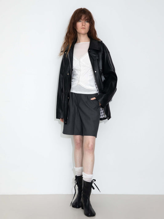 Stand Collar Oversized Leather Jacket