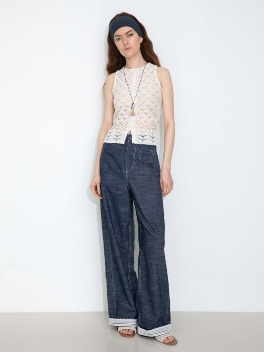 Hollow-Out Crochet Knit Sleeveless Top