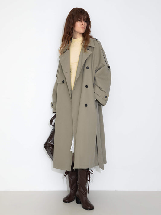 100% Cotton Oversized Mid-Length Raglan Sleeve Trench Coat