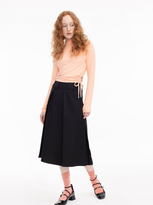 Drawstring Side Cut Out High Neck Top