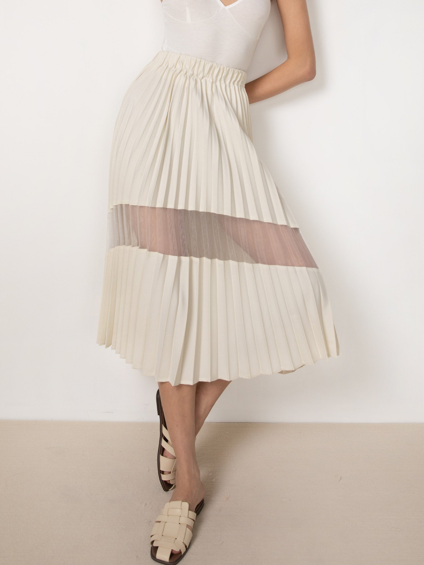CUBIC Women's Sheer Panel Pleated Midi Skirt