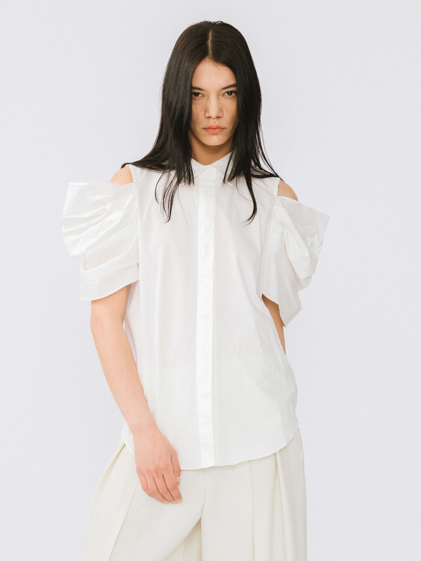 Off-Shoulder Short Sleeve Cotton Shirt