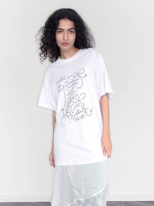 Bow Print Round Neck Casual T-shirt