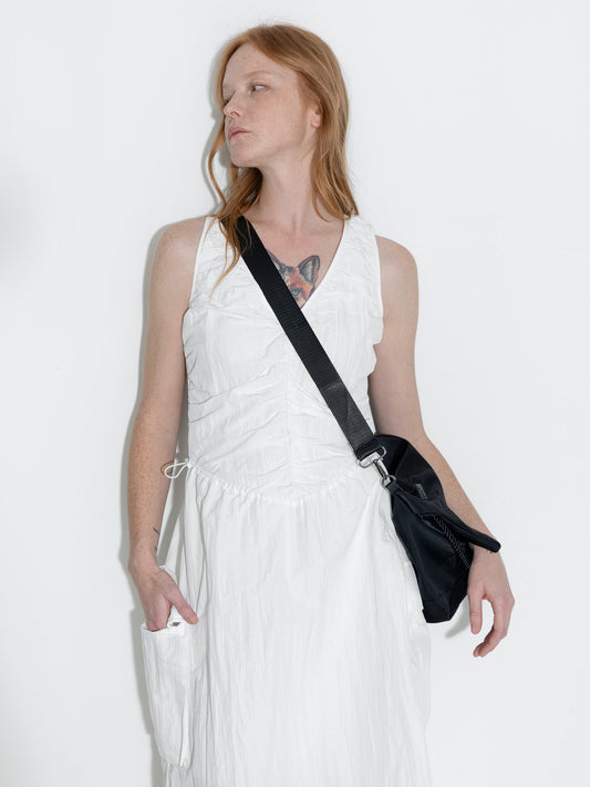 Drawstring Pleated V-Neck Sleeveless Dress