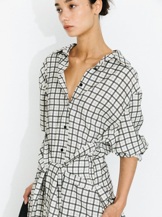 Oversized Checkered Shirt with Detachable Belt