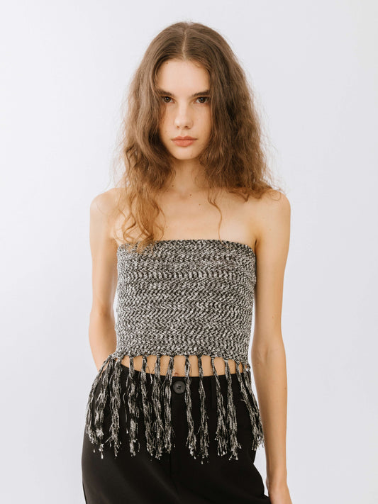 Strapless Long Tassel Knit Top