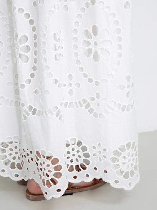 Eyelet Floral Elastic Waist Maxi Skirt