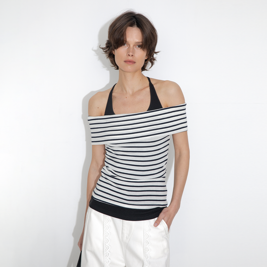 Striped Off-Shoulder Short-Sleeve Top