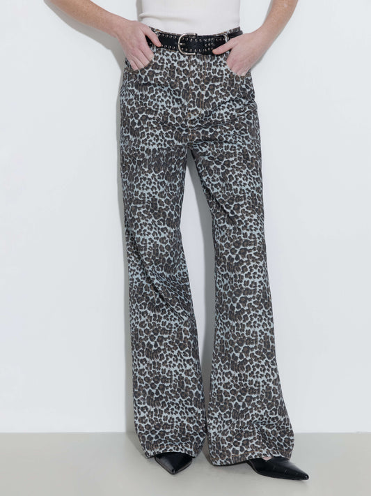 100% Cotton Leopard Print Flared Trousers