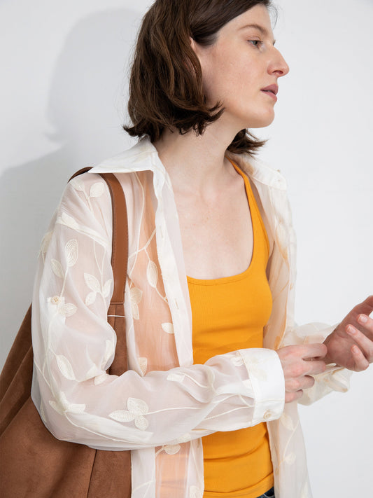Lightweight Ice Silk Embroidered Sheer Shirt