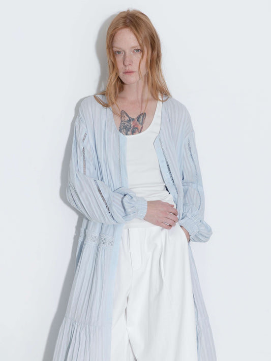100% Cotton Lace Hollow V-Neck Waist-Cinched Maxi Dress