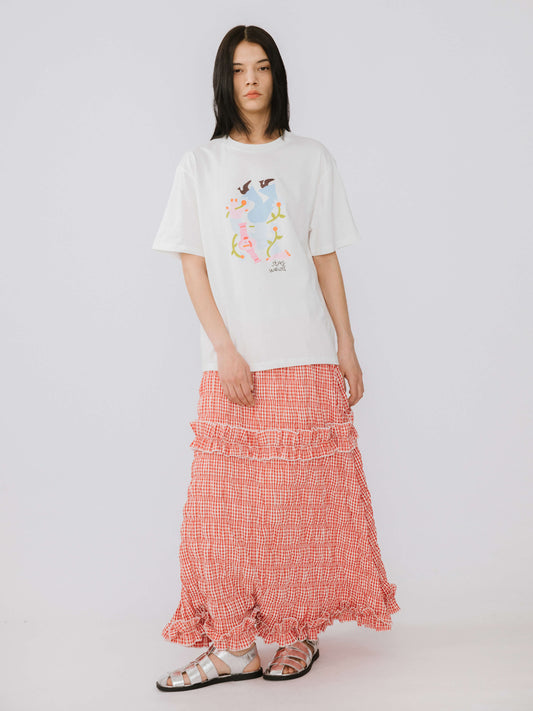 Red Tartan Frilled Midi Skirt