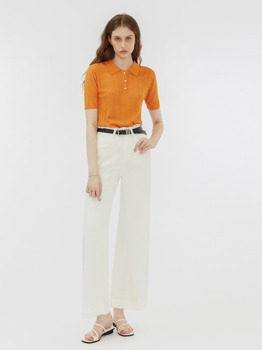 Polo Collar Short Sleeve Knit Top