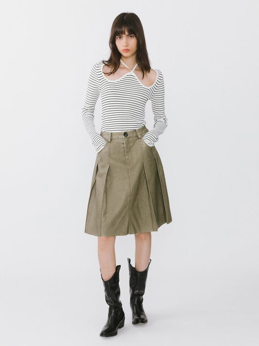 Chest Cut Out Striped Long Sleeve Top