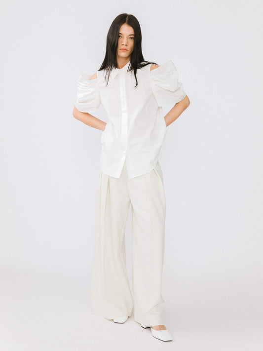 Off-Shoulder Short Sleeve Cotton Shirt