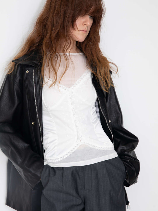Stand Collar Oversized Leather Jacket