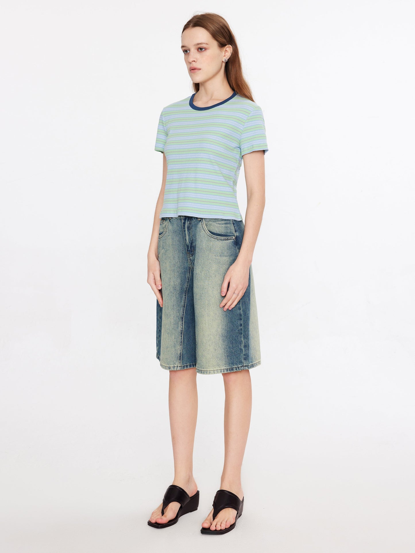 Striped Rib Knit T-Shirt