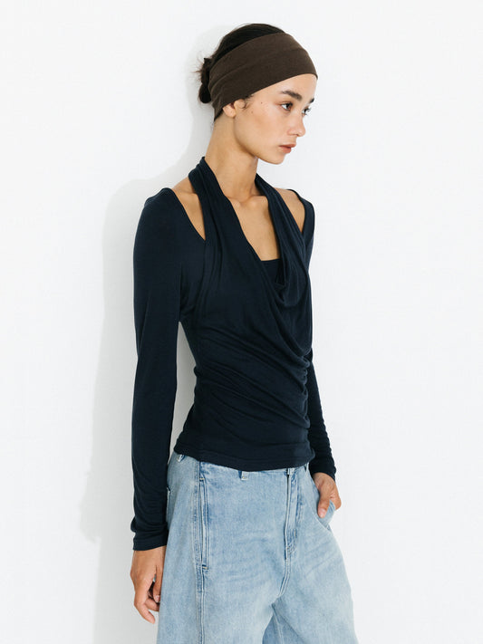 Halter V-Neck Long-Sleeve T-Shirt