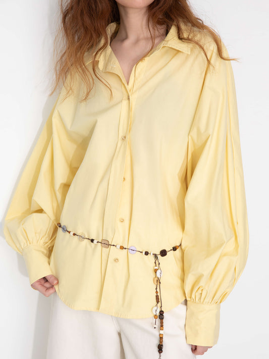 100% Cotton Oversized Balloon Sleeve Backless Tie Shirt