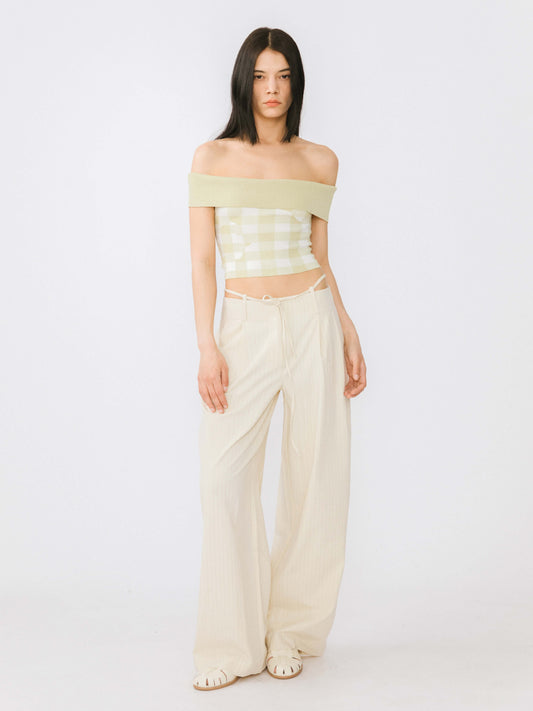 Off-Shoulder Checkered Knit Cami Top