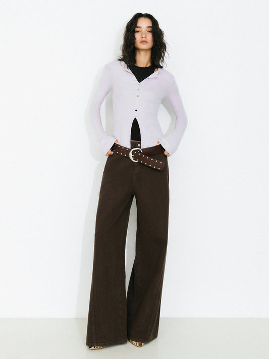 C by CUBIC V-Neck Slim-Fit Knit Long-Sleeve Top