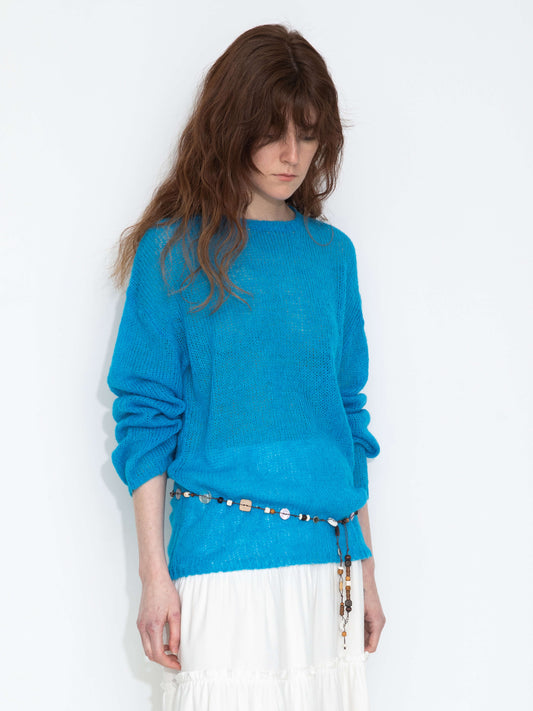 Blue Oversized Open-Knit Sweater