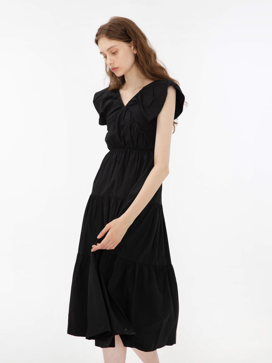 V-Neck Ruched Tiered Dress