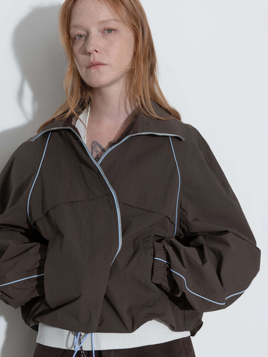 Color-Block Zipper Short Jacket