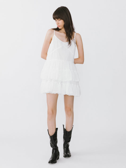 White Lace Tiered Short Dress