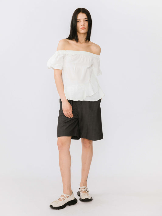 Off-Shoulder Puff Sleeve Ruffled Top