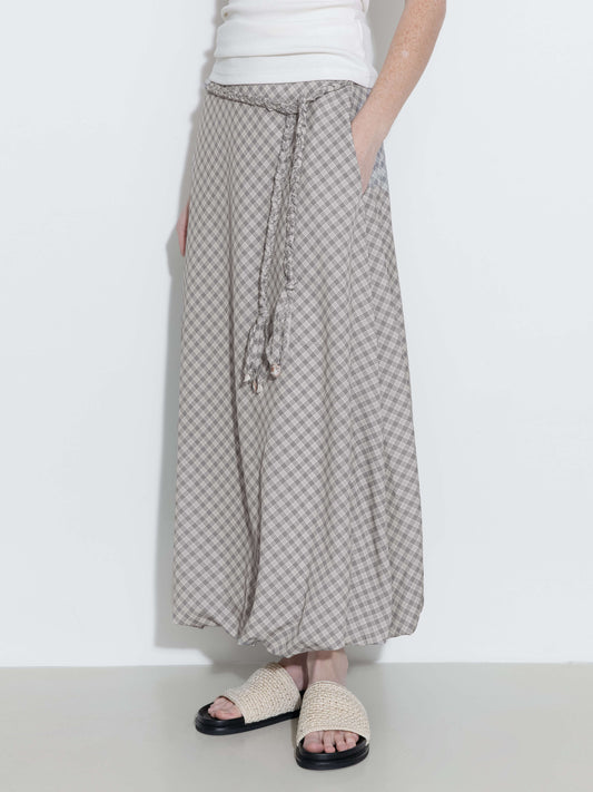 Plaid A-line Maxi Skirt with Belt