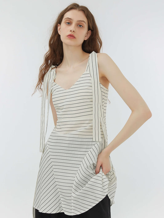 Striped Lace-Up Straps Draped Dress