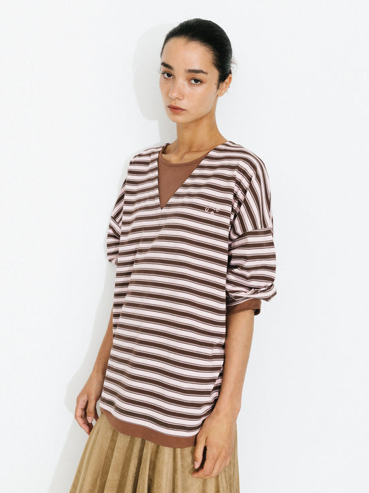 Contrast Stripe Oversized Long-Sleeve Top