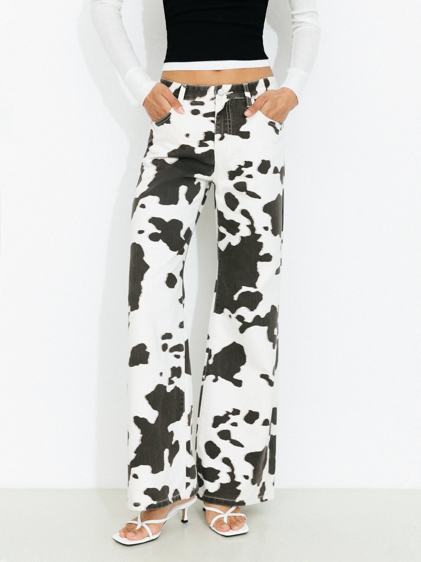 Cow Print Wide-Leg Trousers
