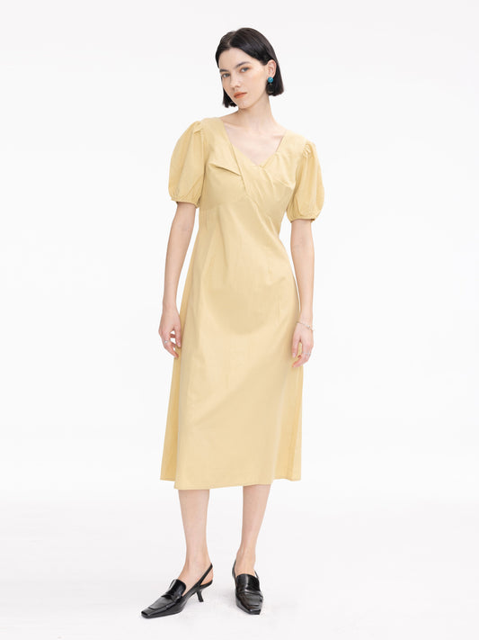 Sweetheart Neckline Puff Sleeve Midi Dress