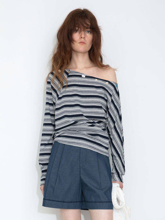 Off-Shoulder Striped Long-Sleeve Tee