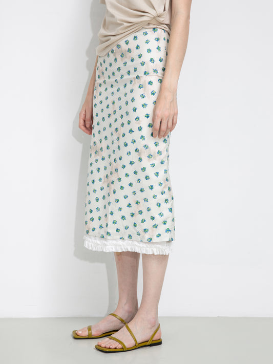 Lace Patchwork Floral Printed Skirt