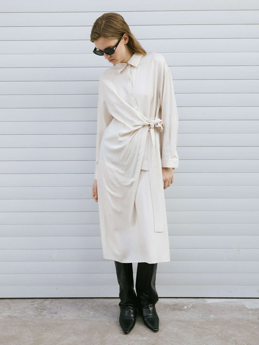 Beige Knotted Midi Dress