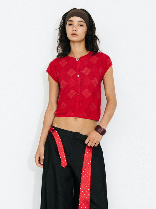 Cropped Knit Short-Sleeve Cardigan