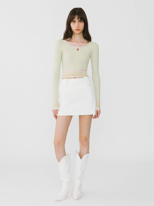 Boat Neck Long Sleeve Knit Top