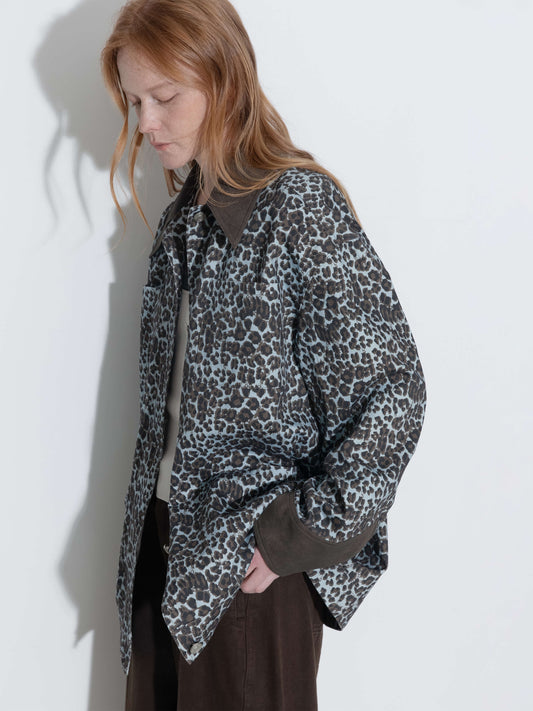 100% Cotton Leopard Print Color-Block Retro Casual Jacket
