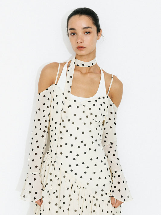 Polka Dot Off-Shoulder Cami Sleeve Maxi Dress