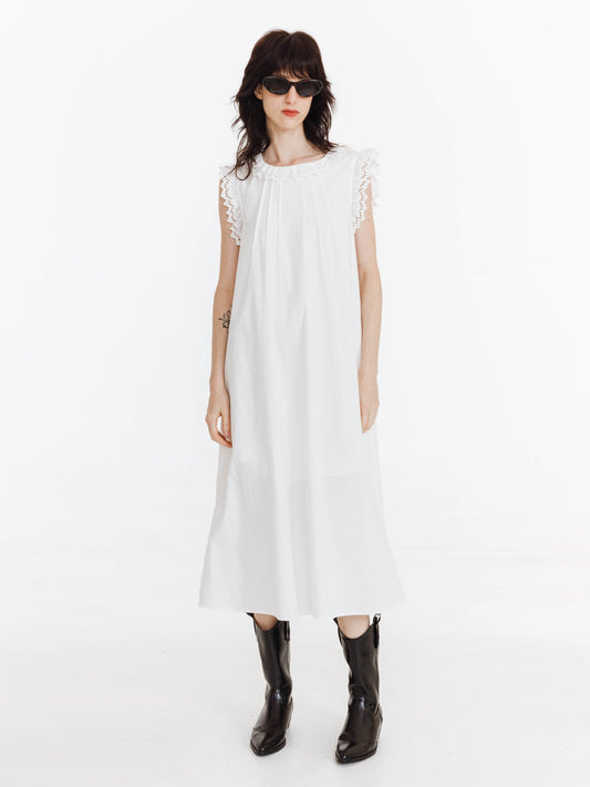 Cotton Lace Trimmed Sleeveless Long Dress